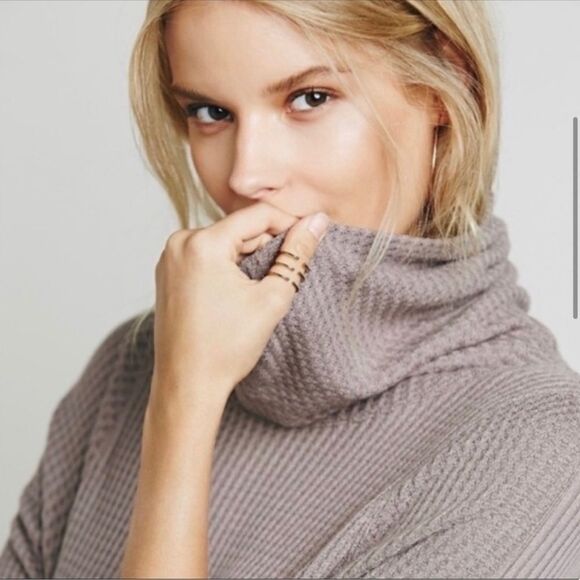 Free People We The Free Kristina Thermal Waffle Knit Top Mushroom Size Small - Picture 4 of 11